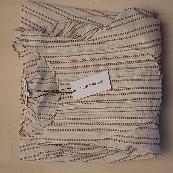 NWT Elizabeth and James Boho Striped Brown and Off-white Peasent Blouse - Picture 14 of 17